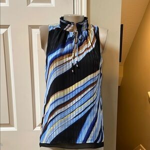 White House Black Market print Tie neckline Sleeveless Top, med